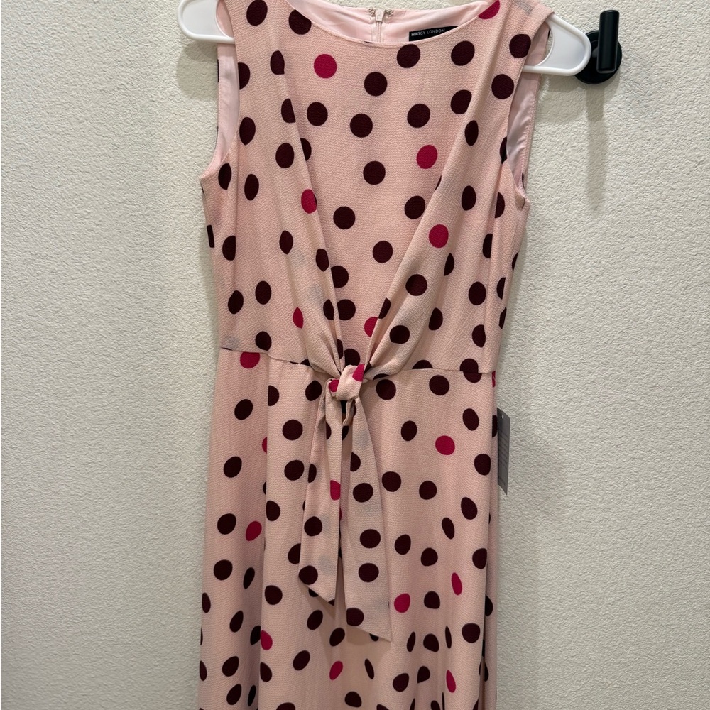 Polka Dot Sleeveless Dress - Pink and Brown